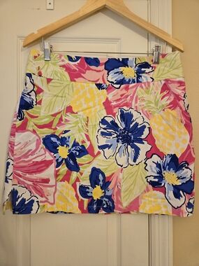 Rafaella Bright Floral Mini Skort - Pink, Blue & Yellow Size Large